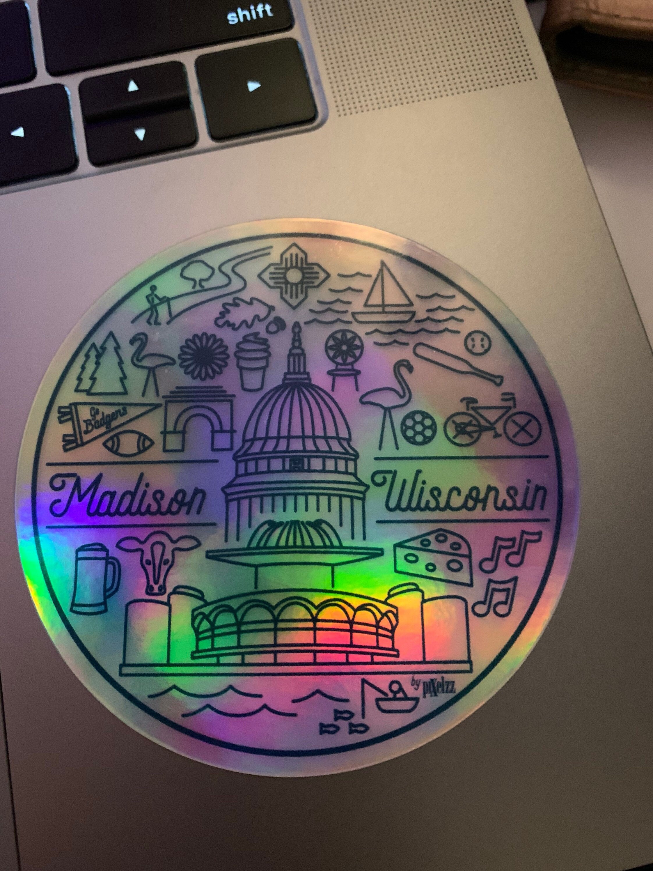 Madison Wisconsin Holographic Sticker | Rainbow Iridescent City Art | WI Isthmus Skyline Decal