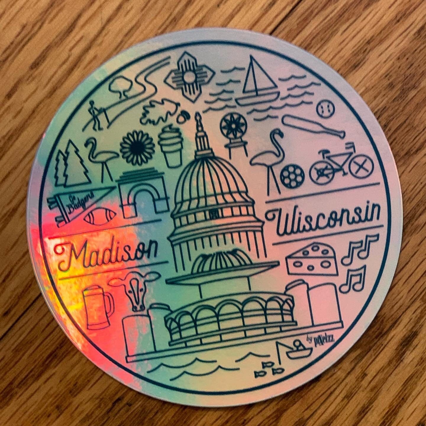 Madison Wisconsin Holographic Sticker | Rainbow Iridescent City Art | WI Isthmus Skyline Decal