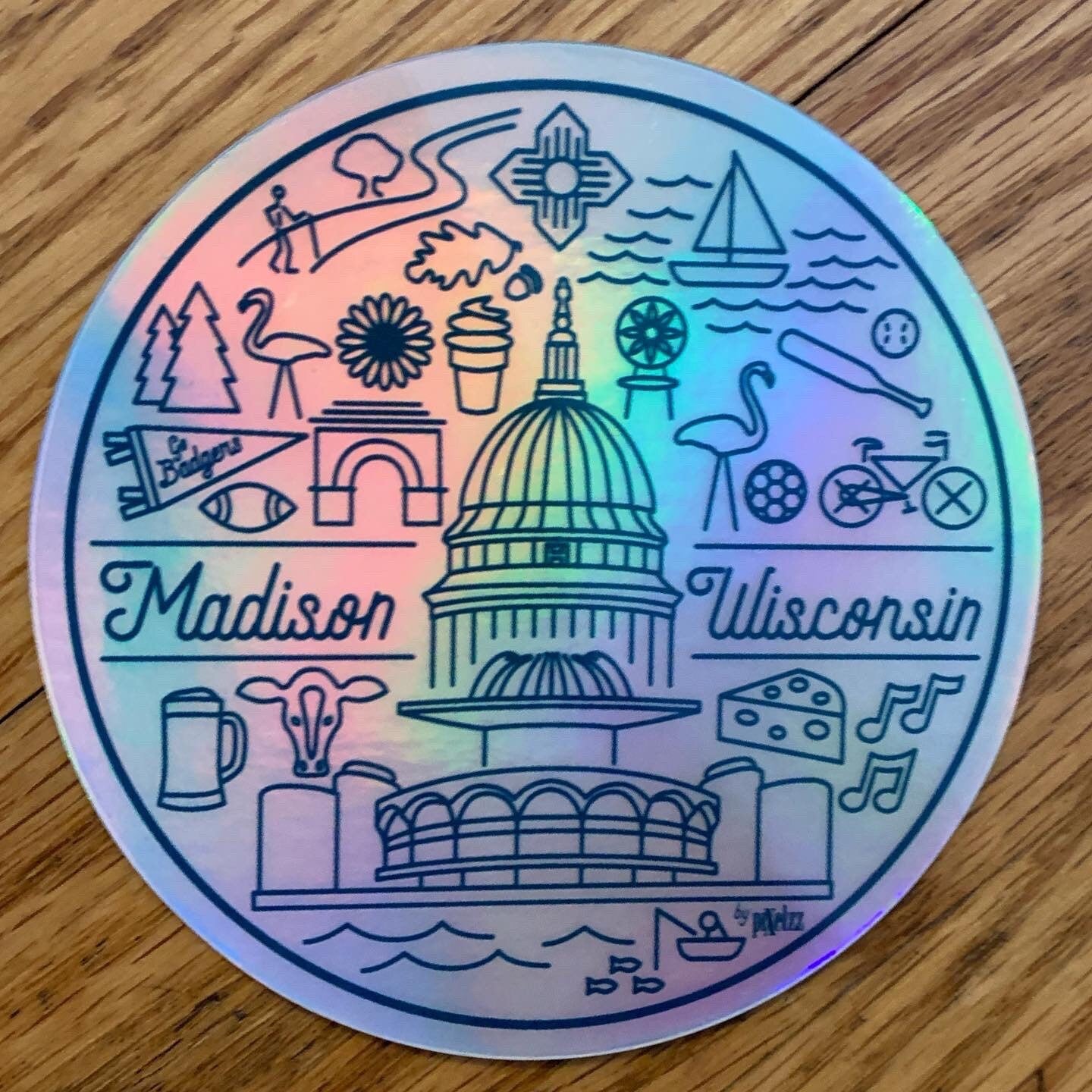 Madison Wisconsin Holographic Sticker | Rainbow Iridescent City Art | WI Isthmus Skyline Decal