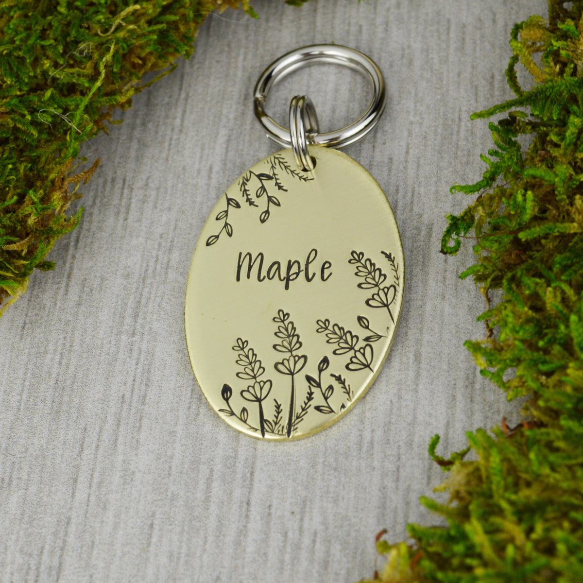 Lavender in the Breeze Handstamped Pet ID Tag 