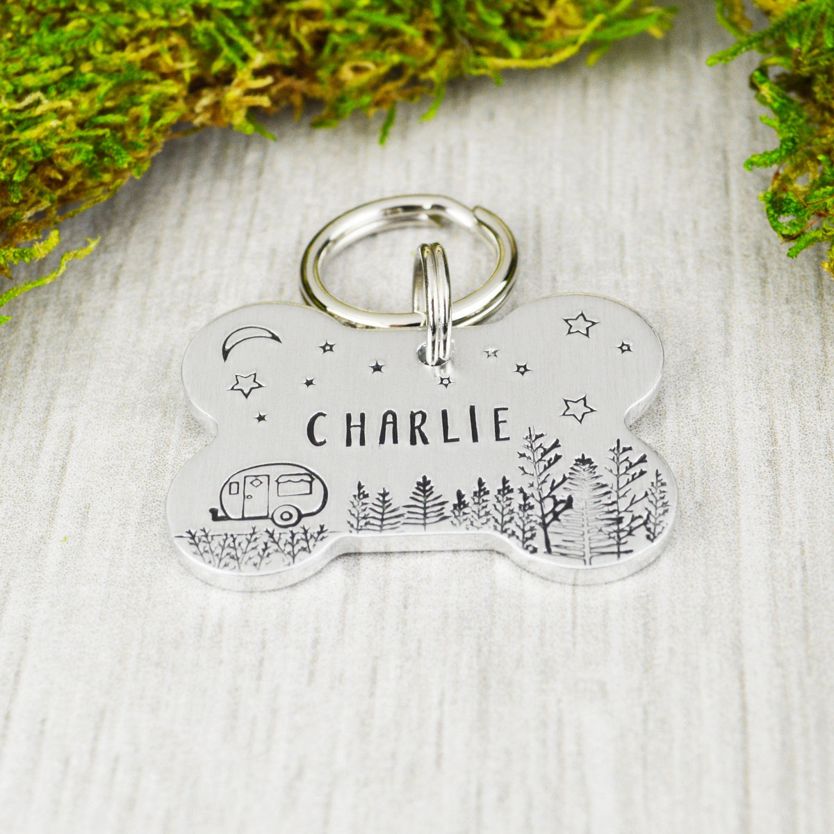 Camping Under the Stars Handstamped Pet ID Tag 