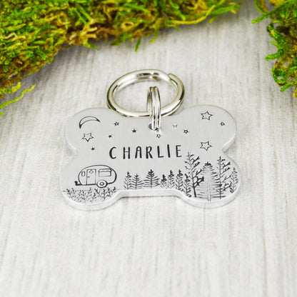 Camping Under the Stars Handstamped Pet ID Tag 