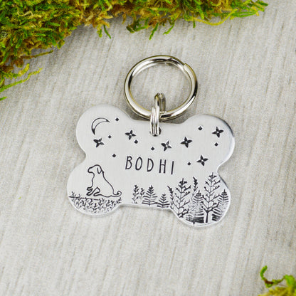 Pup In The Forest Handstamped Pet ID Tag 