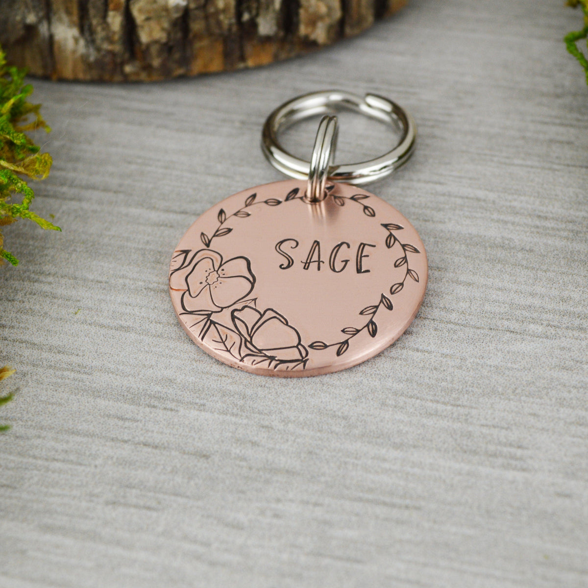 Poppy Wreath Handstamped Pet ID Tag 