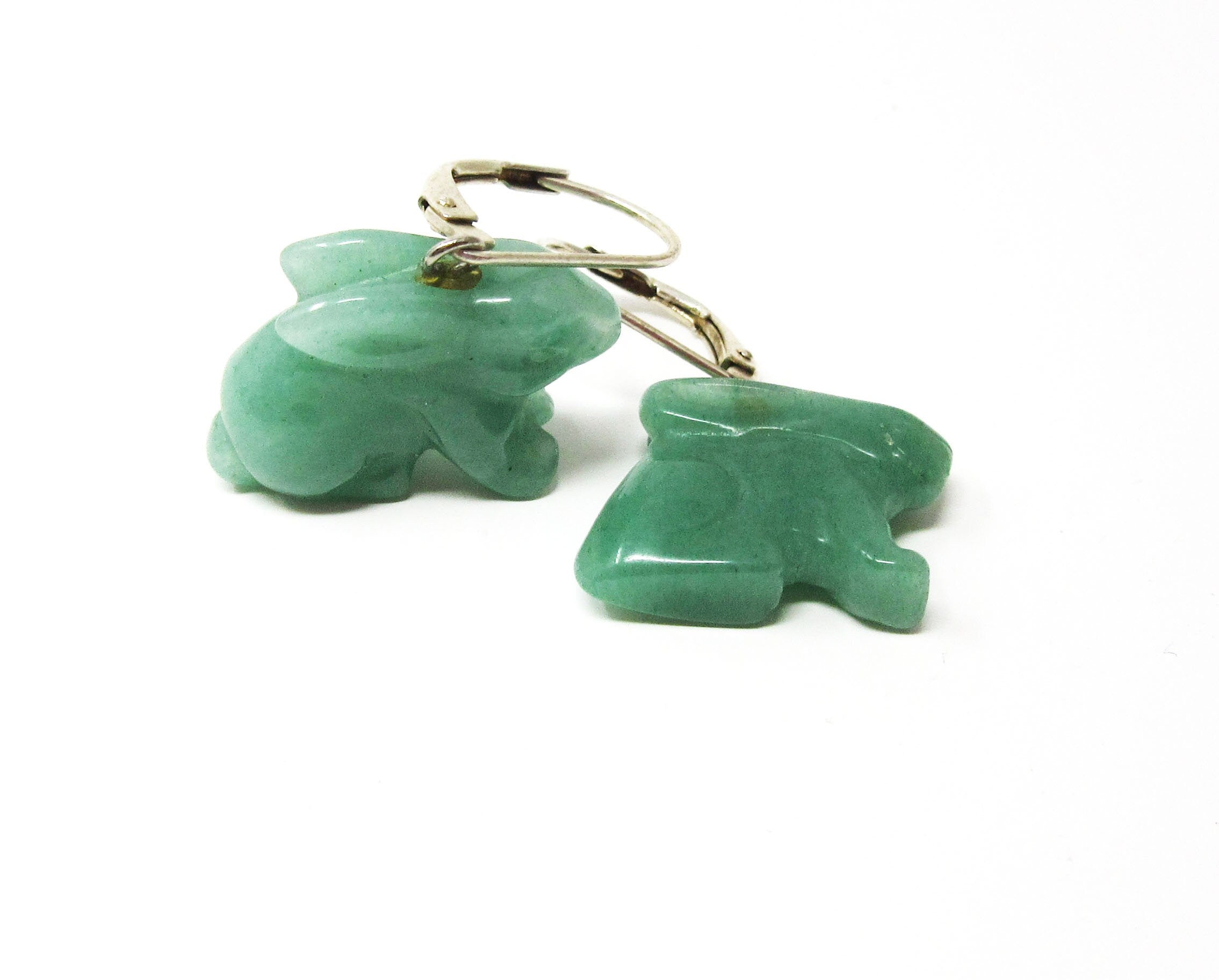 RABBIT EARRINGS - Carved Stone Bunny Jewelry featuring colorful jade, jasper, hematite or moonstone, perfect gift for rabbit lovers.