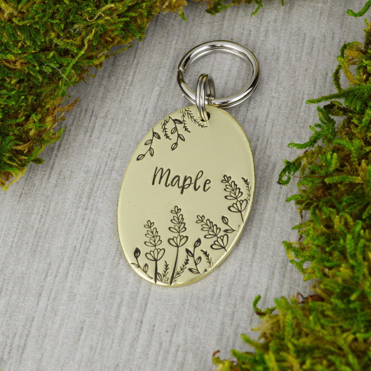 Lavender in the Breeze Handstamped Pet ID Tag 