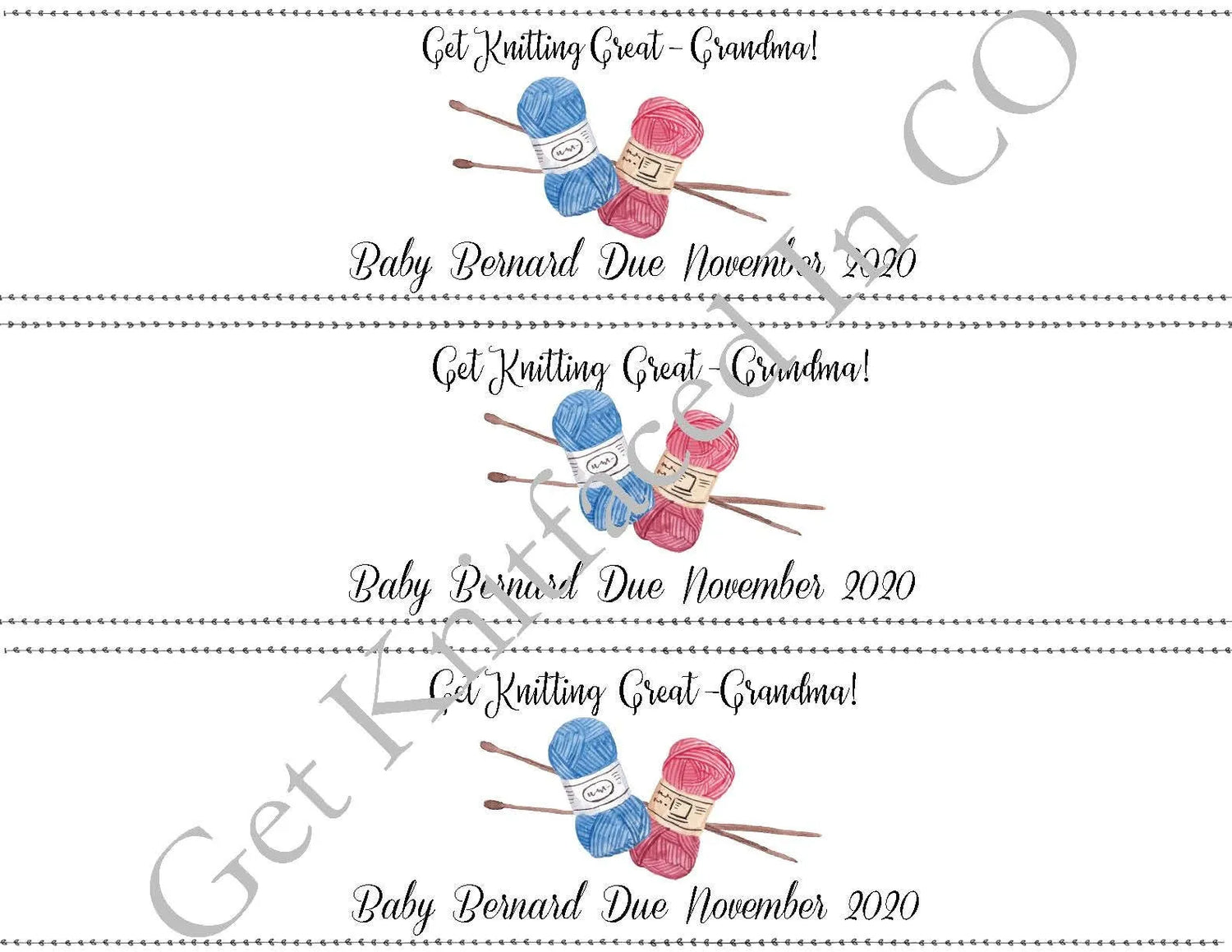 Get Knitting Great Grandma - Custom Printable Pregnancy Announcement Label - PDF File Only