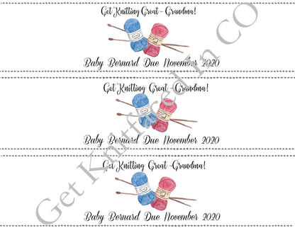 Get Knitting Great Grandma - Custom Printable Pregnancy Announcement Label - PDF File Only