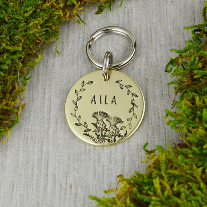 Scottish Thistle Handstamped Pet ID Tag 