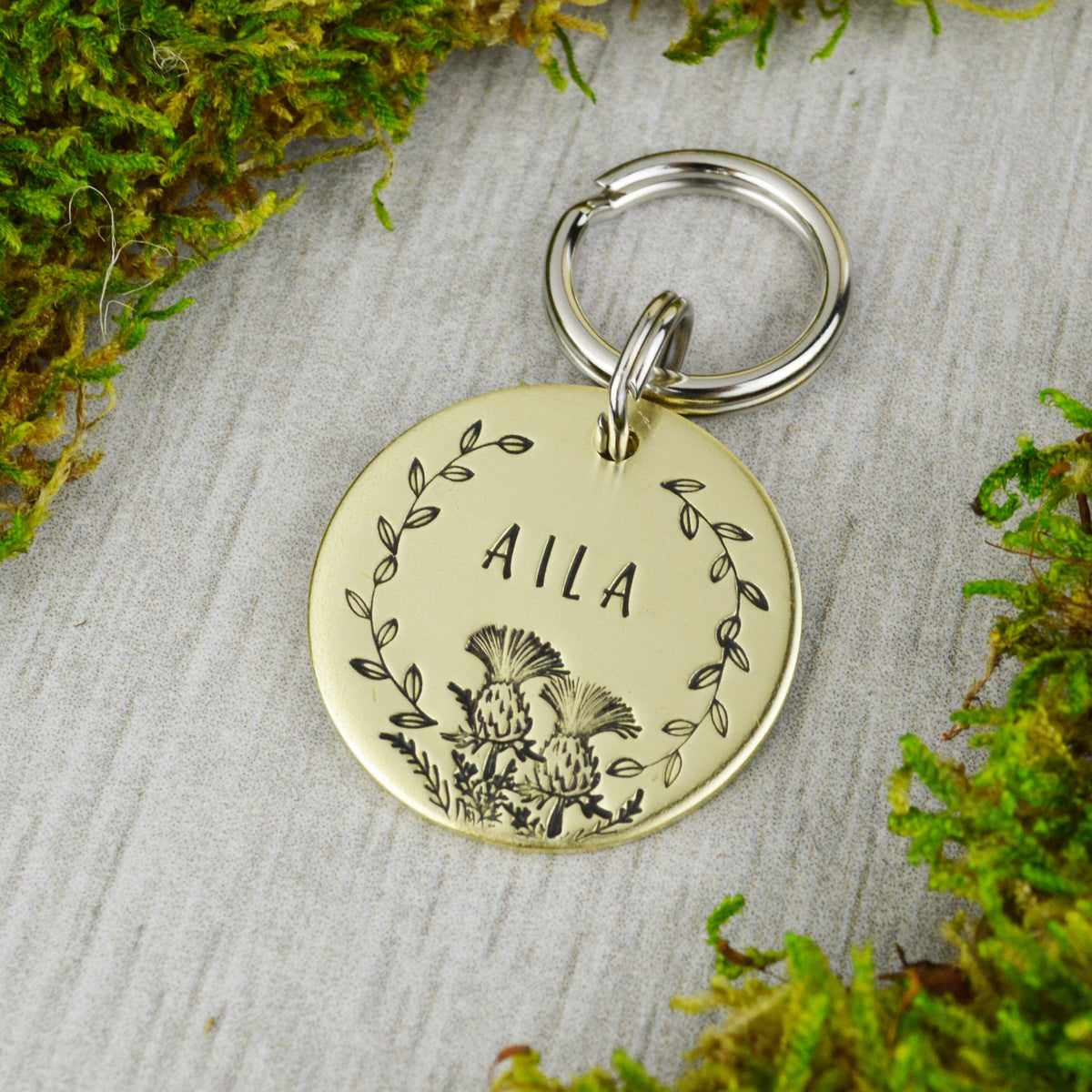 Scottish Thistle Handstamped Pet ID Tag 
