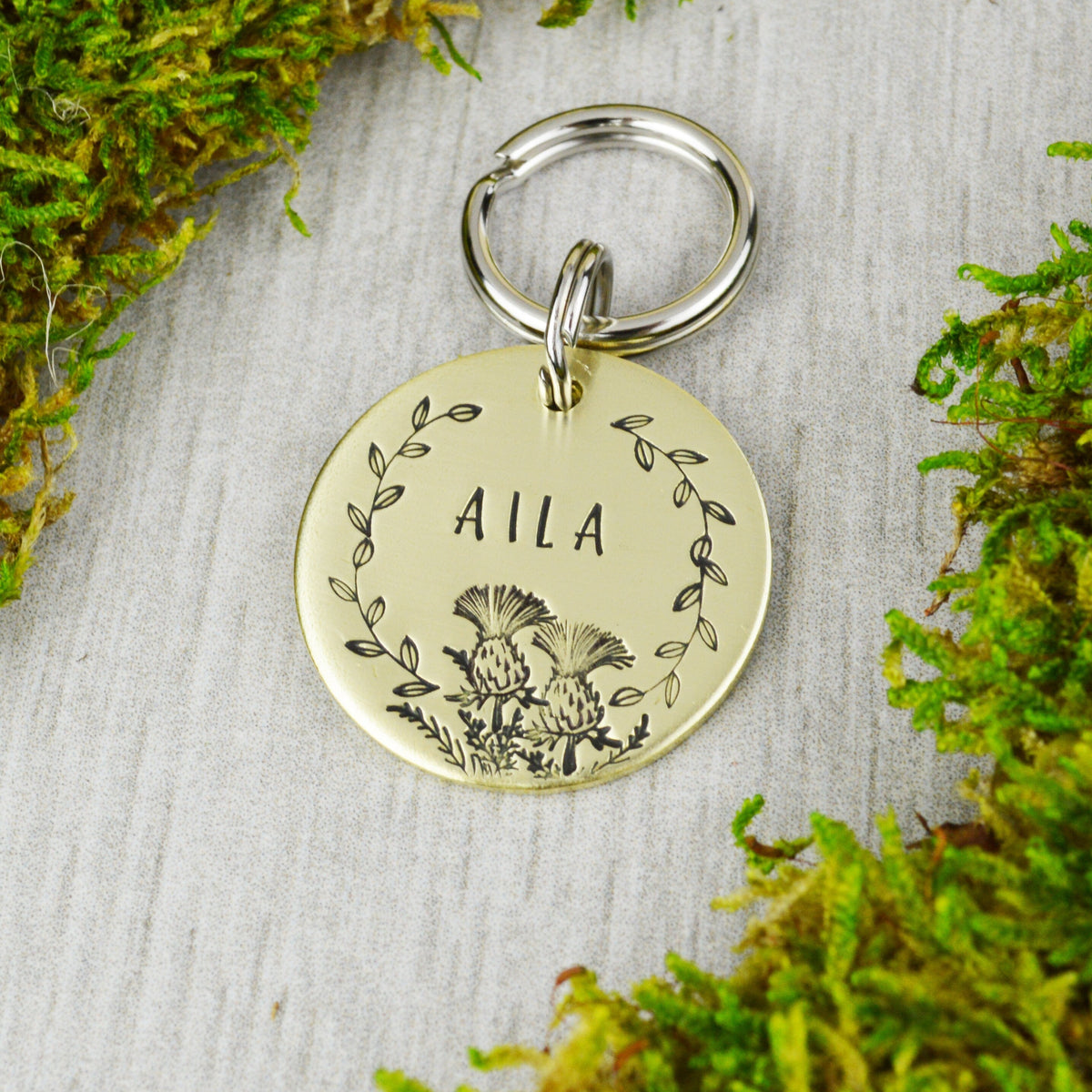 Scottish Thistle Handstamped Pet ID Tag 