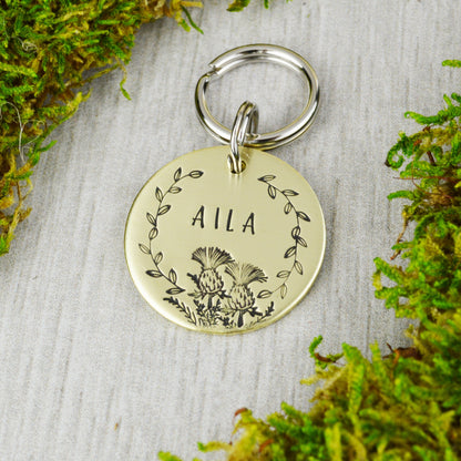 Scottish Thistle Handstamped Pet ID Tag 