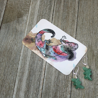 Lizard Earrings - green aventurine lizard jewelry hanging from silver lever back ear wires, a charming gift for alligator and crocodile lovers.