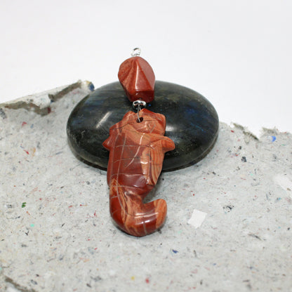 Unique SEA HORSE PENDANT - Rainbow Jasper Carved Animal Necklace, an exquisite gift for seahorse enthusiasts.