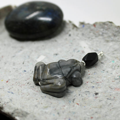 Frog Pendant - Carved Picasso Jasper Frog Jewelry displayed on a chain, ideal gift for frog lovers.