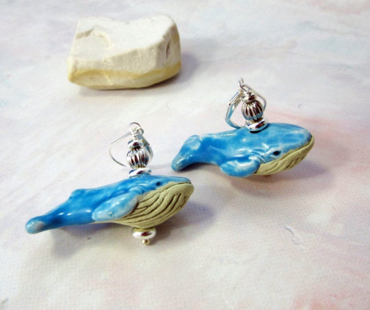 Cute animal earrings featuring blue whales, perfect ocean-themed gift for whale lovers and nature enthusiasts.