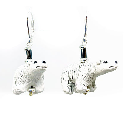 Hand painted Polar Bear Earrings - Animal Lover Gift - Ceramic Drops, showcasing intricate details of polar bears suitable for animal enthusiasts.