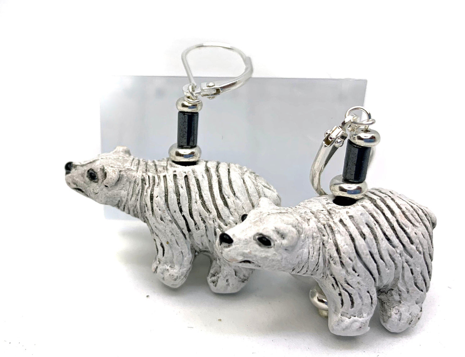 Close-up of Polar Bear Jewelry - Hand Painted Earring featuring a ceramic drop design, perfect for animal lovers and as a unique gift.