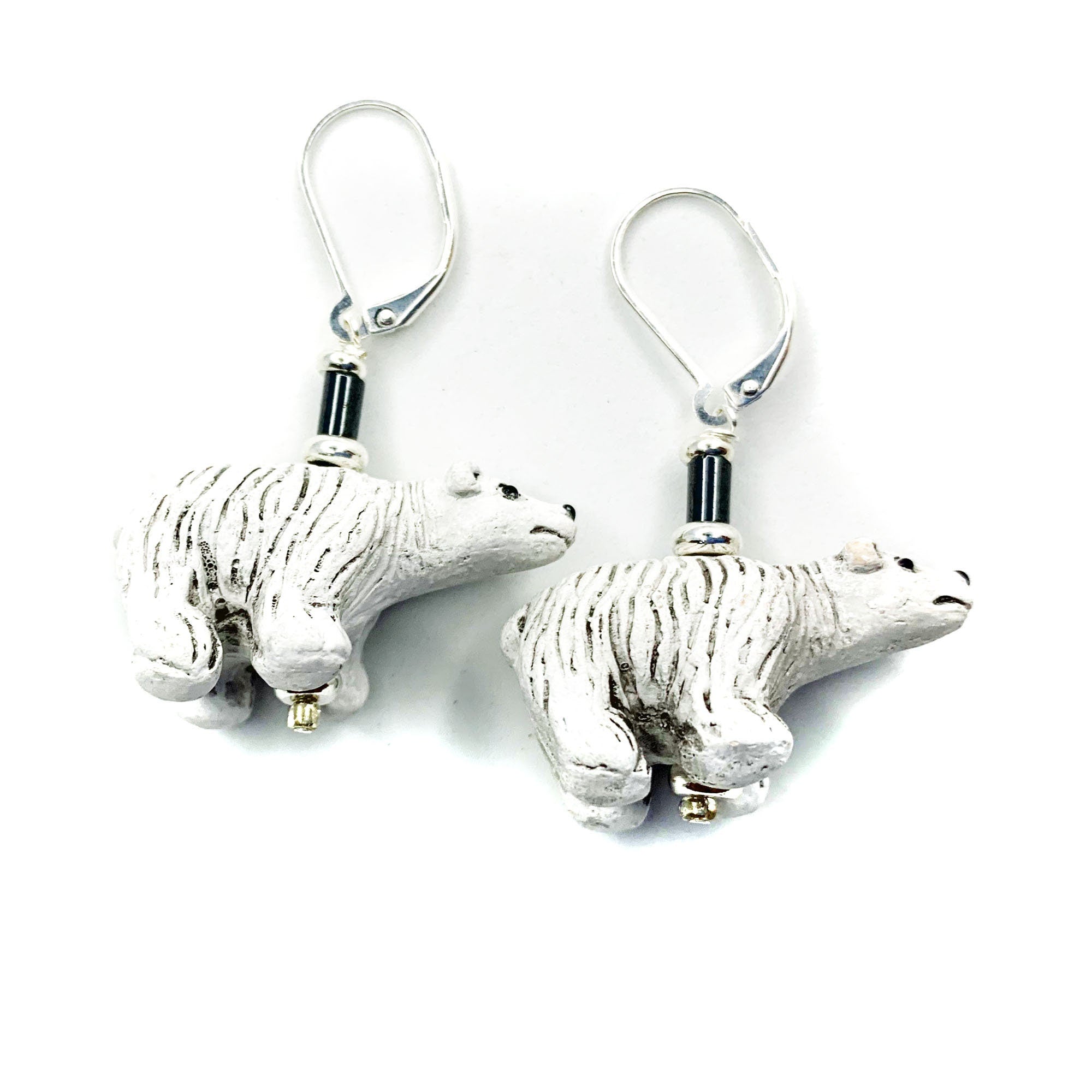 Polar Bear Earrings - Unique earlobe jewelry showcasing adorable ceramic polar bears, an ideal gift for nature lovers.