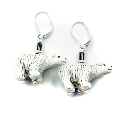 Polar Bear Earrings - Unique earlobe jewelry showcasing adorable ceramic polar bears, an ideal gift for nature lovers.