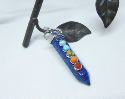 Lapis Lazuli Chakra Stones Pendant - Healing Gemstone - Yoga Lover Jewelry - Wand Chakra Necklace with silver chain.