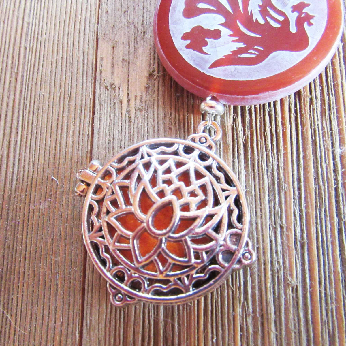 Dragon &amp; Peacock Etched Carnelian Aromatherapy Jewelry Gifts - Essential Oil Diffuser Necklace