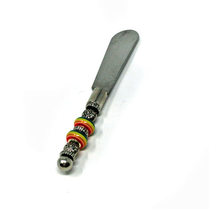 Beautifully designed soft cheese spreader knife with a sleek silver handle and cheerful rainbow beads, great for enhancing dining experiences and perfect for gift giving.