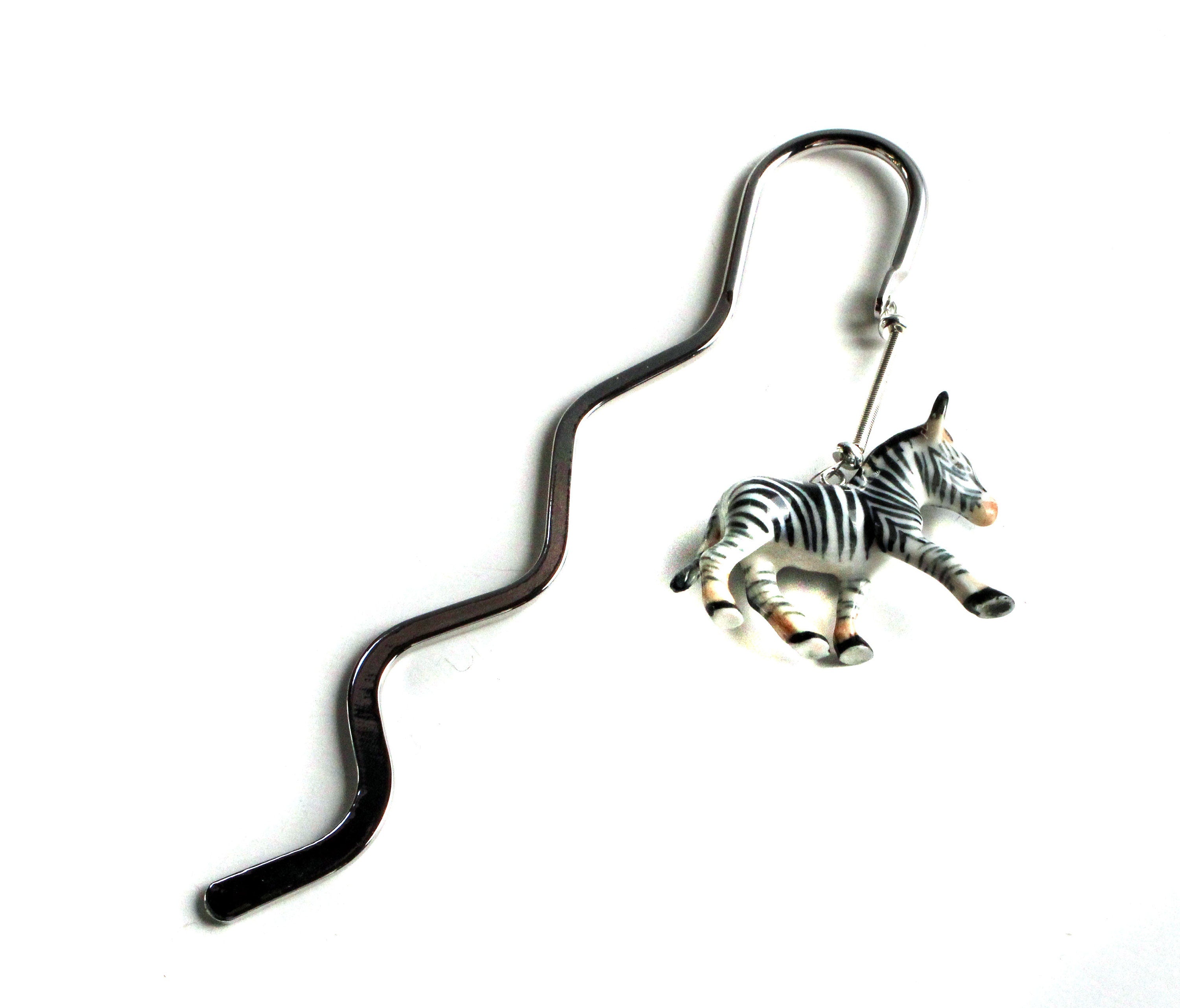 Zebra Bookmark - cute porcelain figure metal bookmark for animal lovers and readers.