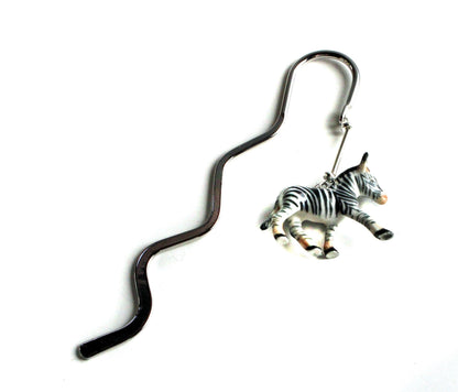 Zebra Bookmark - cute porcelain figure metal bookmark for animal lovers and readers.