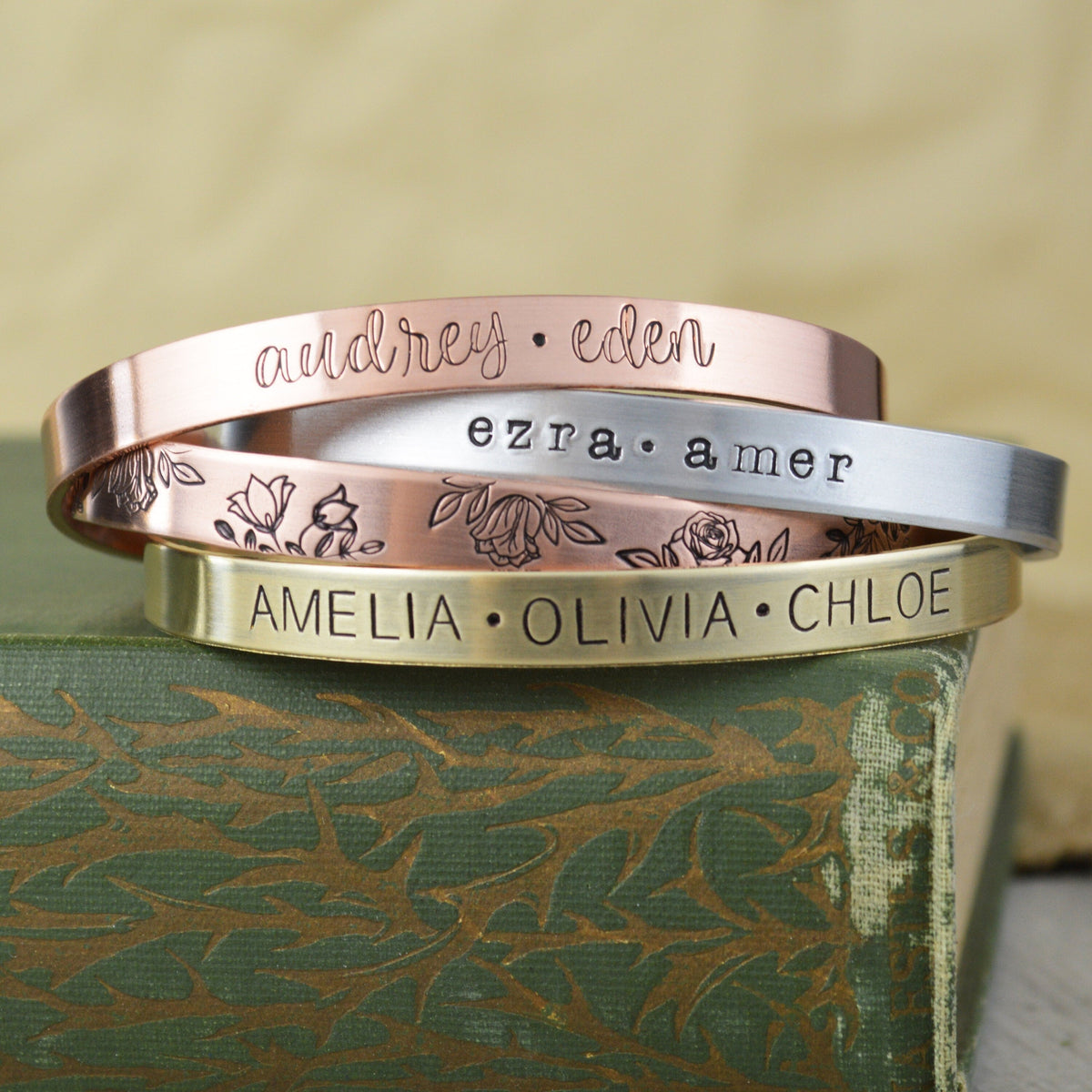Design Your Own Custom Bracelet • Custom Kids Name Layering Cuff • Personalized Skinny Stacking Bracelet • New Mom and Grandmother Gift