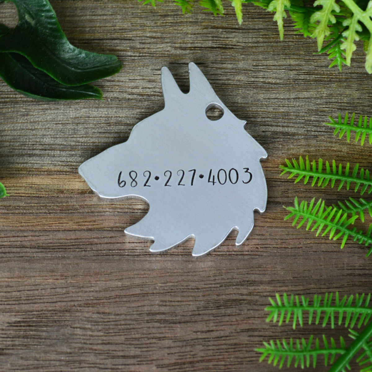 Wolf in the Poppies Handstamped Pet ID Tag 