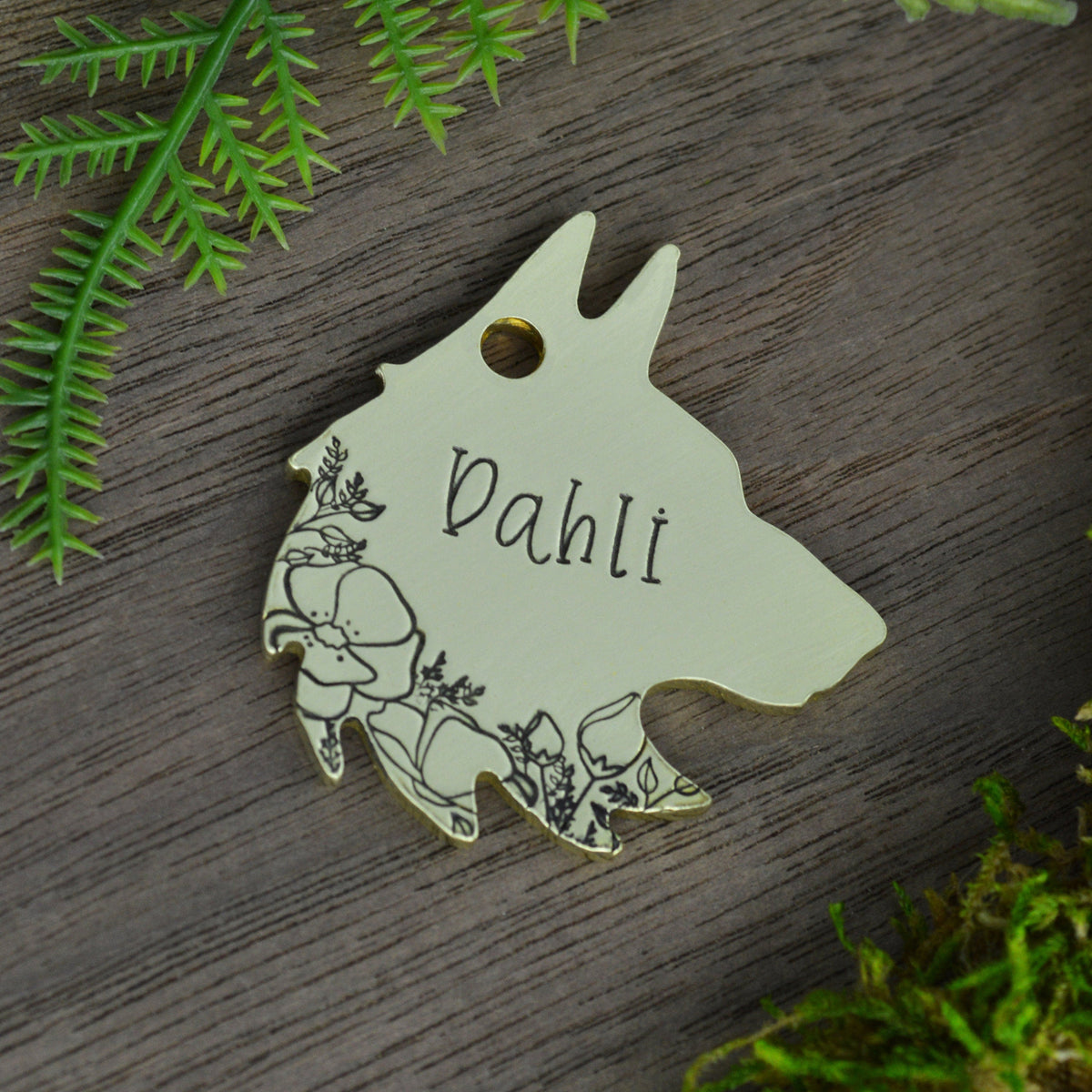 Wolf in the Poppies Handstamped Pet ID Tag 