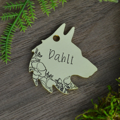 Wolf in the Poppies Handstamped Pet ID Tag 