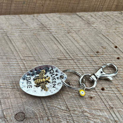 SariBlue® Queen Bee Charm and Evil Eye Keychain