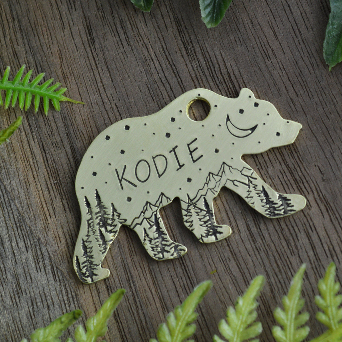 Bear on the Peaks Hand Stamped Dog Collar Tag 