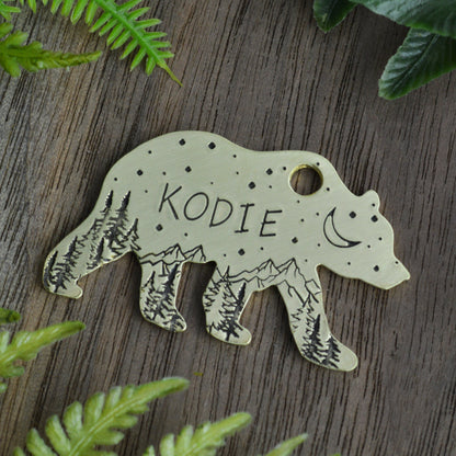 Bear on the Peaks Hand Stamped Dog Collar Tag 