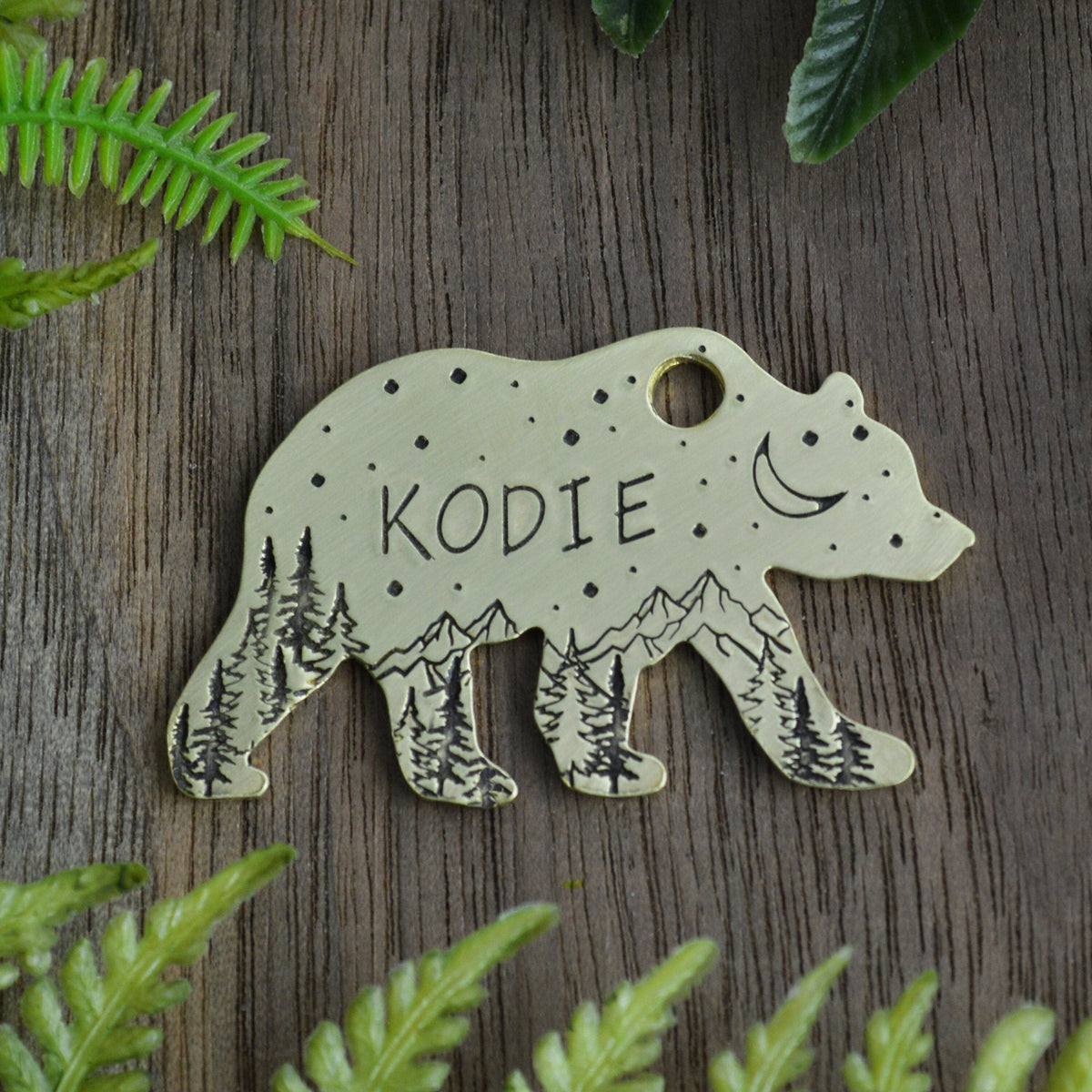Bear on the Peaks Hand Stamped Dog Collar Tag 