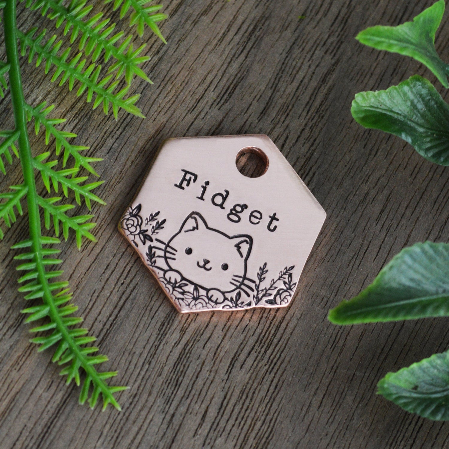 Kitten in the Garden Hand Stamped Cat Tag 