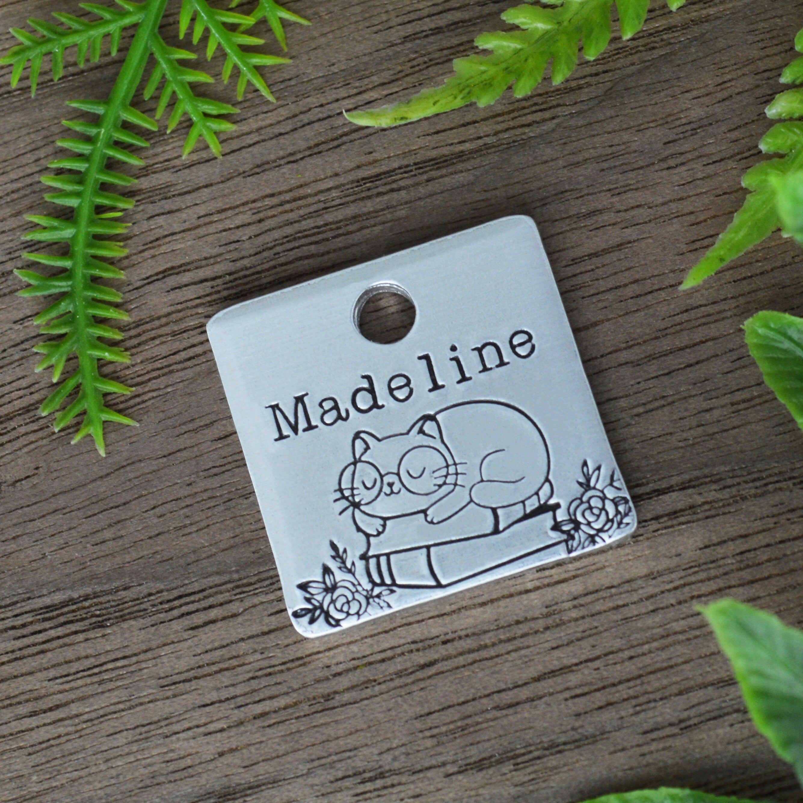 Literary Feline Hand Stamped Cat Tag 
