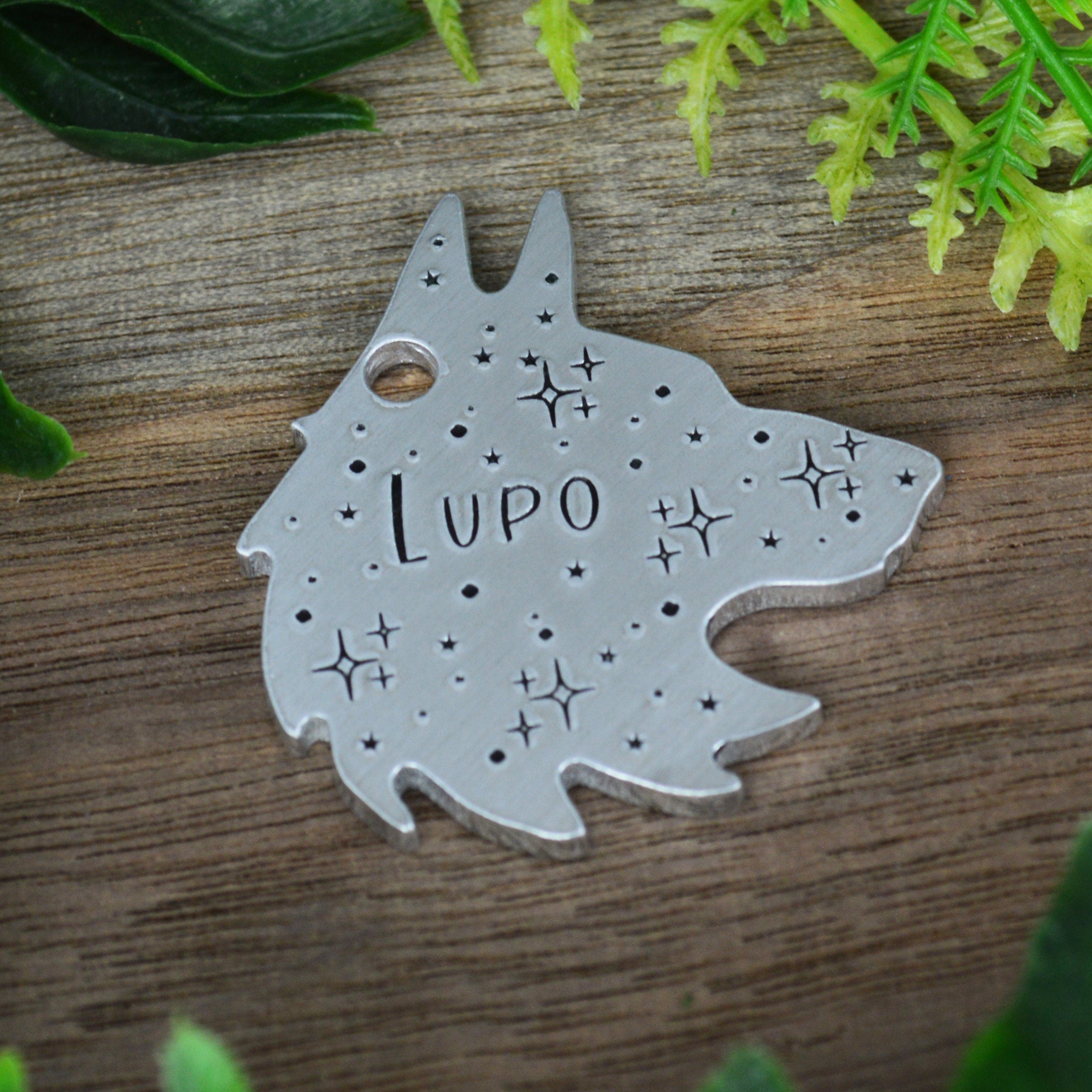 Lupo The Wolf Handstamped Pet ID Tag 