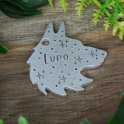 Lupo The Wolf Handstamped Pet ID Tag 