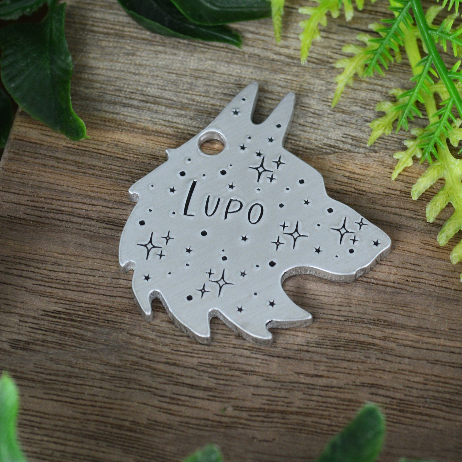 Lupo The Wolf Handstamped Pet ID Tag 