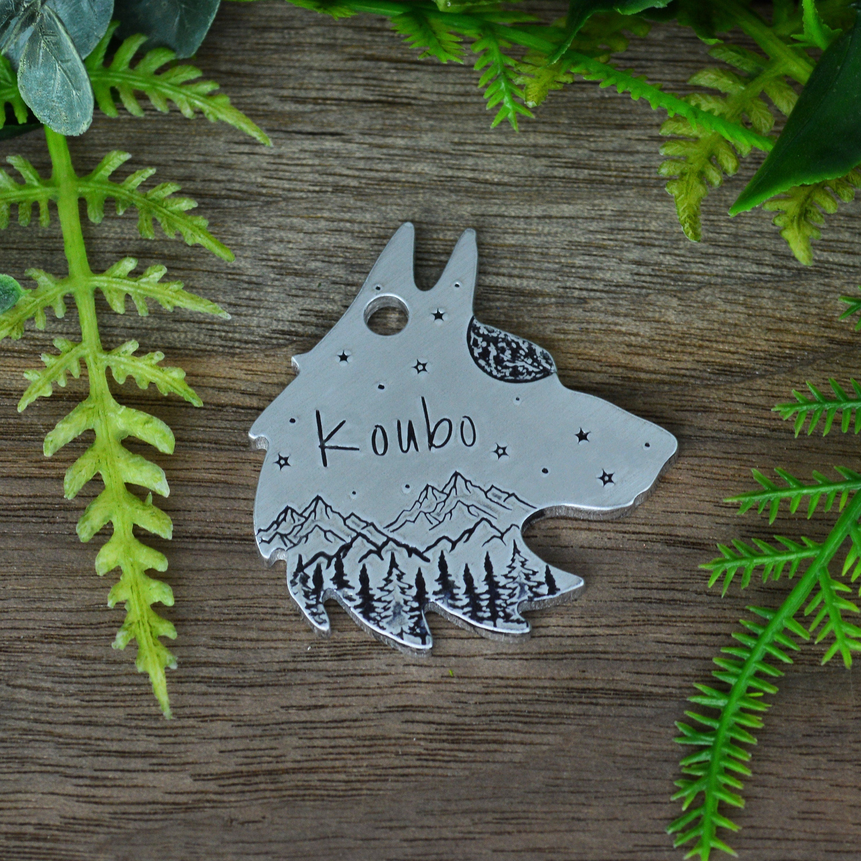 Moonlit Range Handstamped Pet ID Tag 