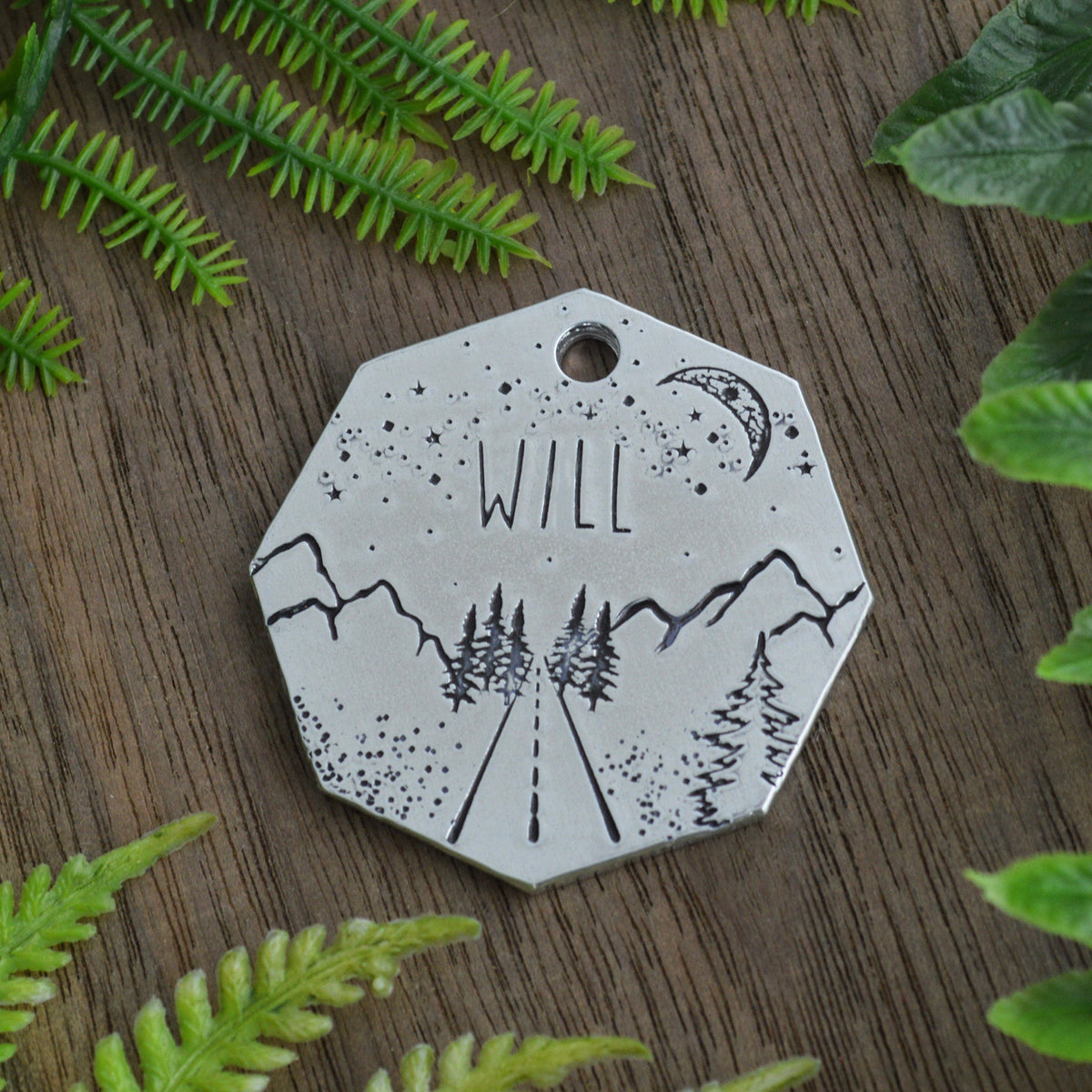 Road to the Peaks Hand Stamped Dog Collar Tag 
