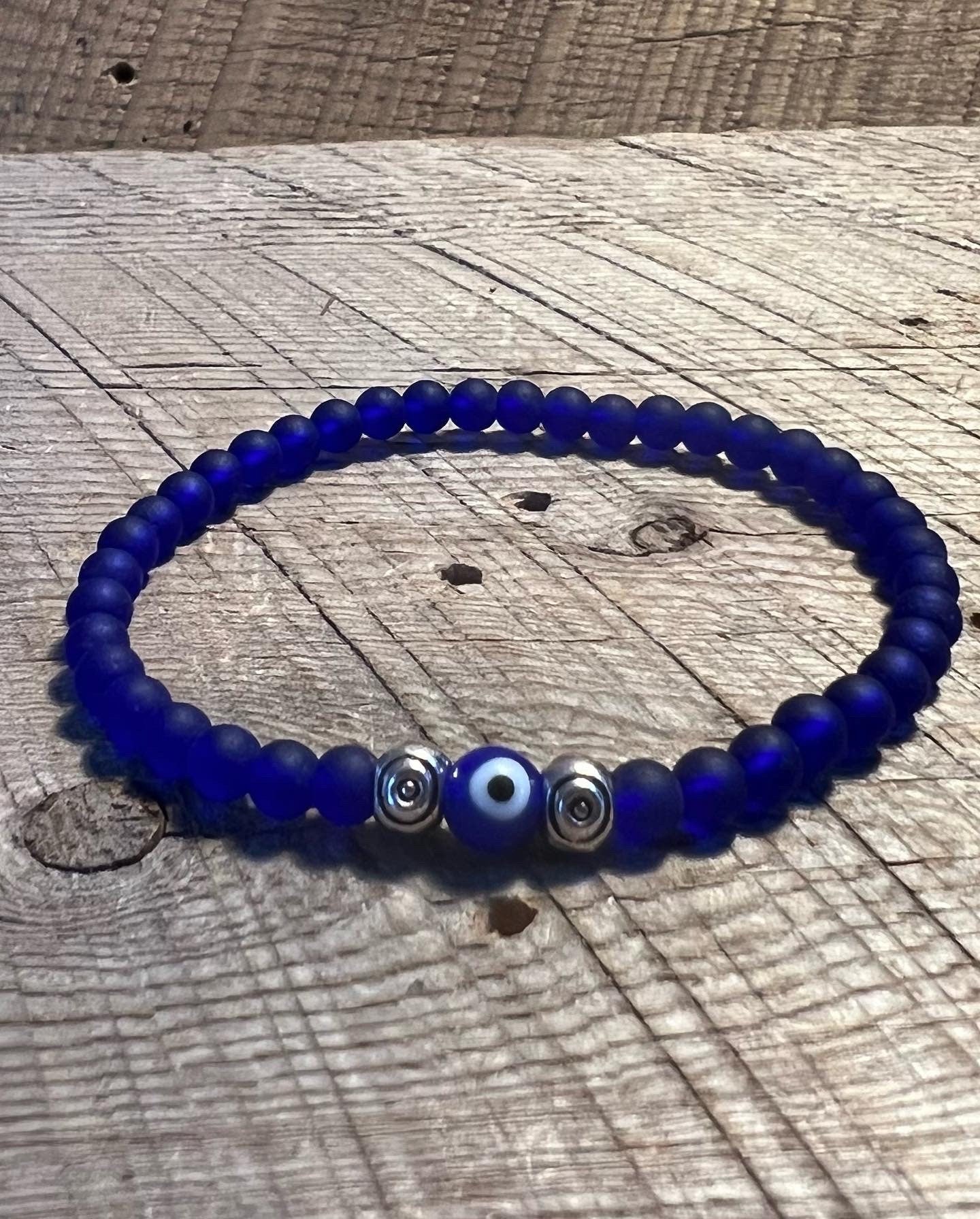 SariBlue® Cobalt MINI Cultured Seaglass Evil Eye Bracelet