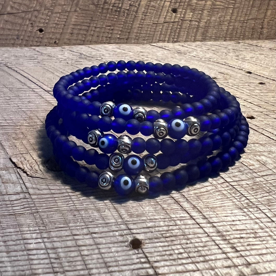 SariBlue® Cobalt MINI Cultured Seaglass Evil Eye Bracelet