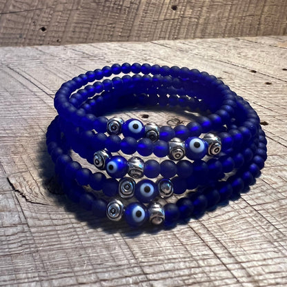SariBlue® Cobalt MINI Cultured Seaglass Evil Eye Bracelet