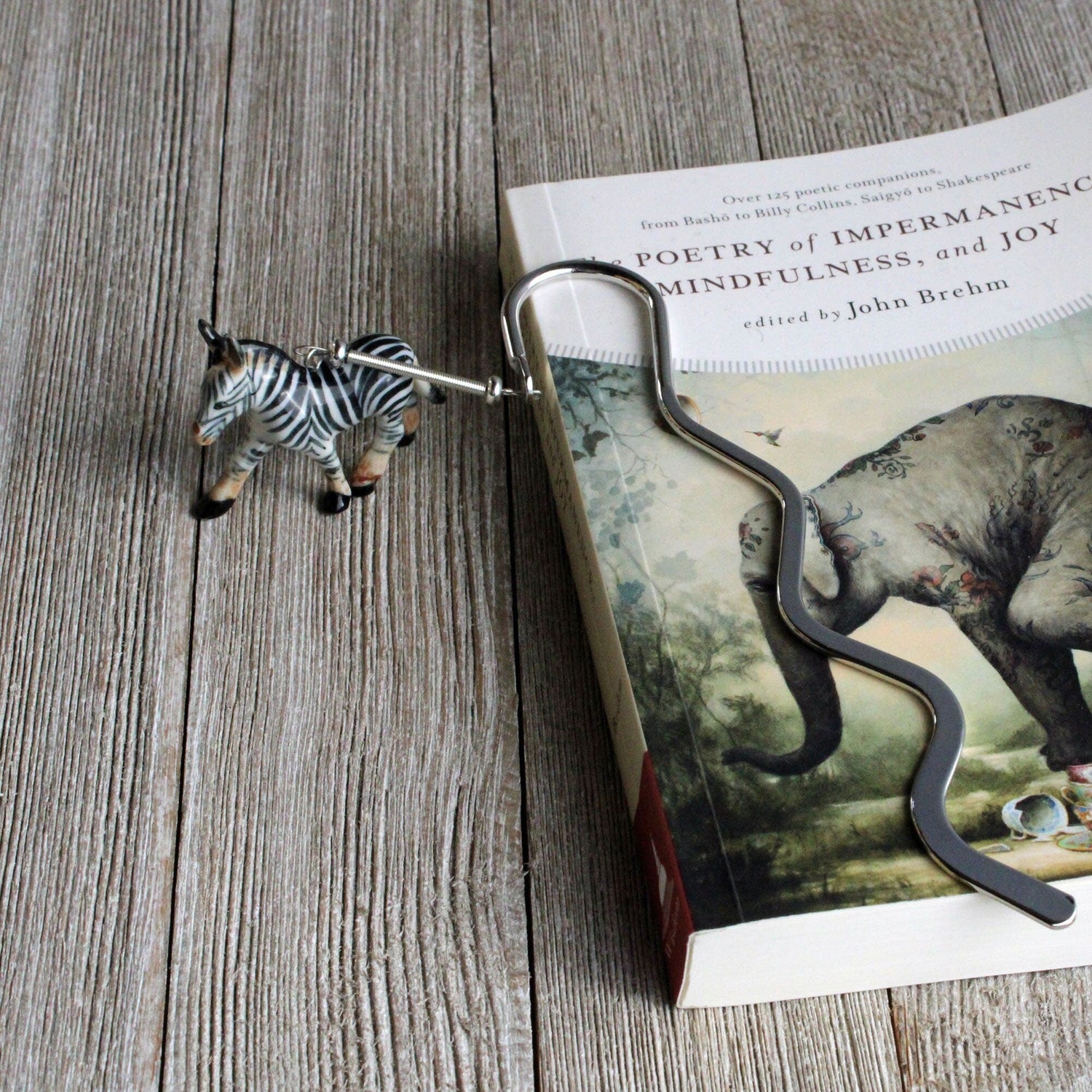 Zebra Bookmark - intricately detailed porcelain zebra figurine bookmark, ideal gift for zebra lovers and librarians.