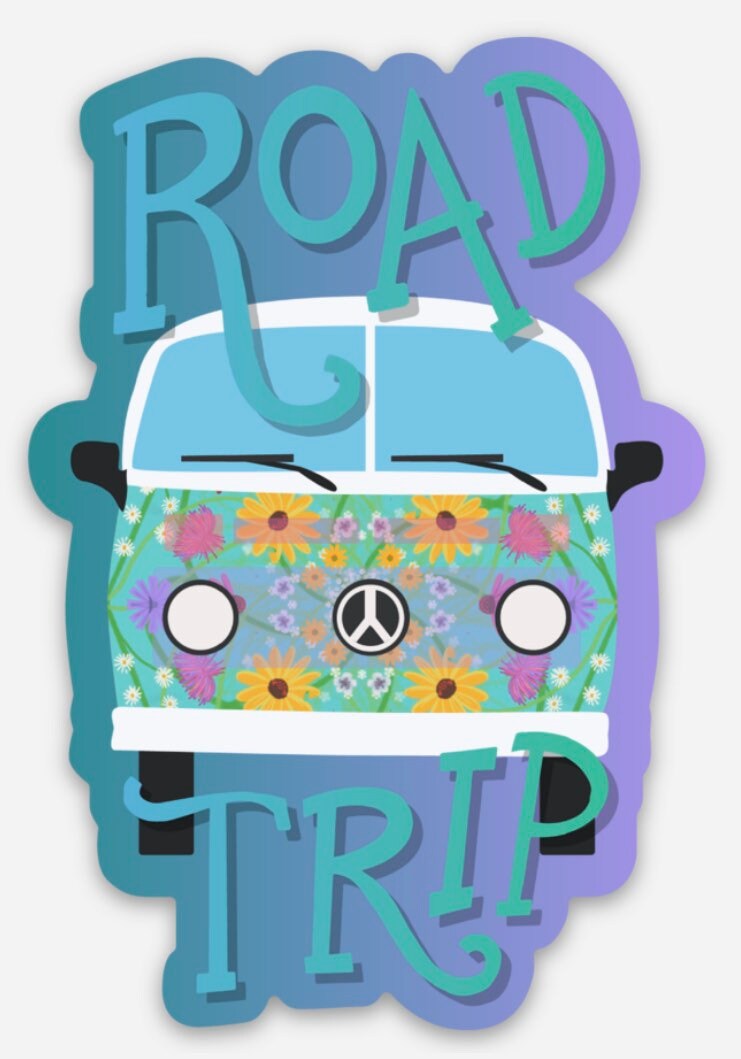Vintage Road Trip Van Sticker | Floral Adventure Decal (3&amp;quot; Waterproof Vinyl)