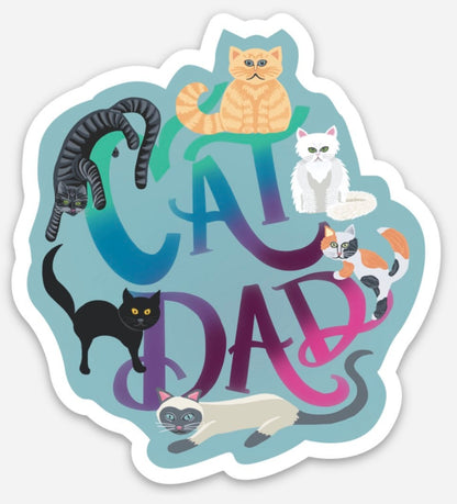 Cat Dad Sticker – Waterproof Vinyl Decal for Laptop, Water Bottle – Original Illustration